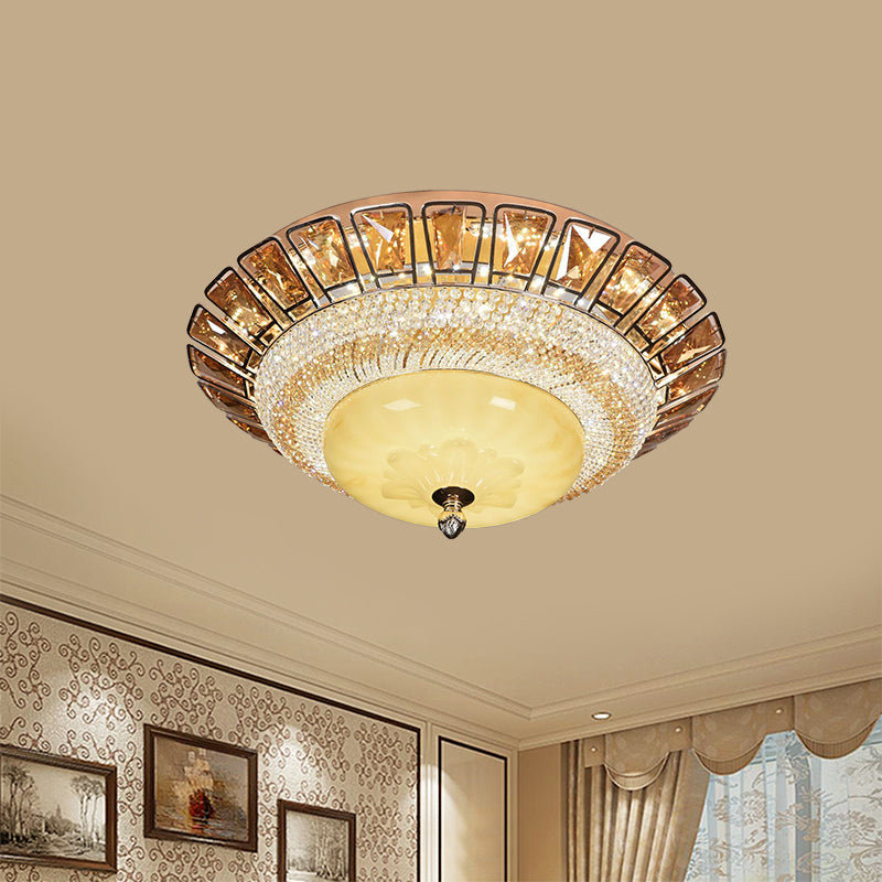 Bowl Cognac and Clear Crystal Ceiling Light Contemporary LED Living Room Flush Mount Fixture in Gold Clearhalo 'Ceiling Lights' 'Close To Ceiling Lights' 'Close to ceiling' 'Flush mount' Lighting' 787068