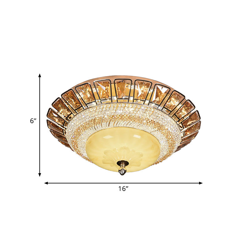 Bowl Cognac and Clear Crystal Ceiling Light Contemporary LED Living Room Flush Mount Fixture in Gold Clearhalo 'Ceiling Lights' 'Close To Ceiling Lights' 'Close to ceiling' 'Flush mount' Lighting' 787070