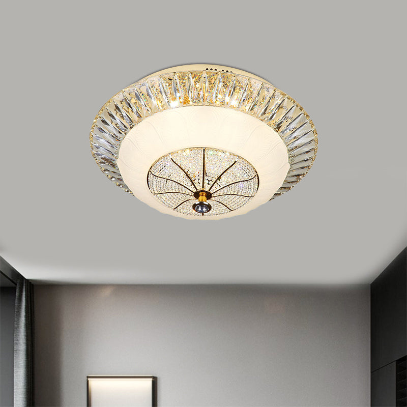 White Bowl Shade Ceiling Mounted Light Contemporary Crystal 16