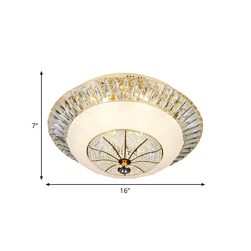 White Bowl Shade Ceiling Mounted Light Contemporary Crystal 16