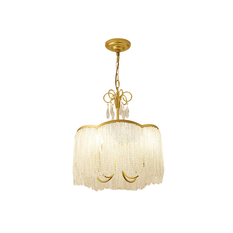 Tassel Fringe Parlor Pendant Chandelier Modern Crystal Beaded 3-Head Gold Hanging Light Fixture Clearhalo 'Ceiling Lights' 'Chandeliers' 'Modern Chandeliers' 'Modern' Lighting' 787357