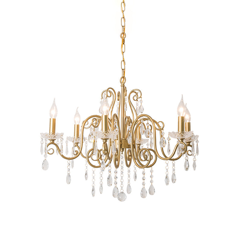 Victorian Swirl Arm Candelabra Chandelier 6 Bulbs Crystal Hanging Light Fixture in Gold Clearhalo 'Ceiling Lights' 'Chandeliers' Lighting' options 787440
