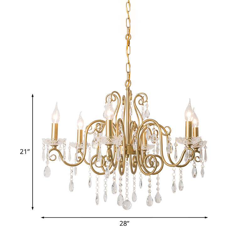 Victorian Swirl Arm Candelabra Chandelier 6 Bulbs Crystal Hanging Light Fixture in Gold Clearhalo 'Ceiling Lights' 'Chandeliers' Lighting' options 787441
