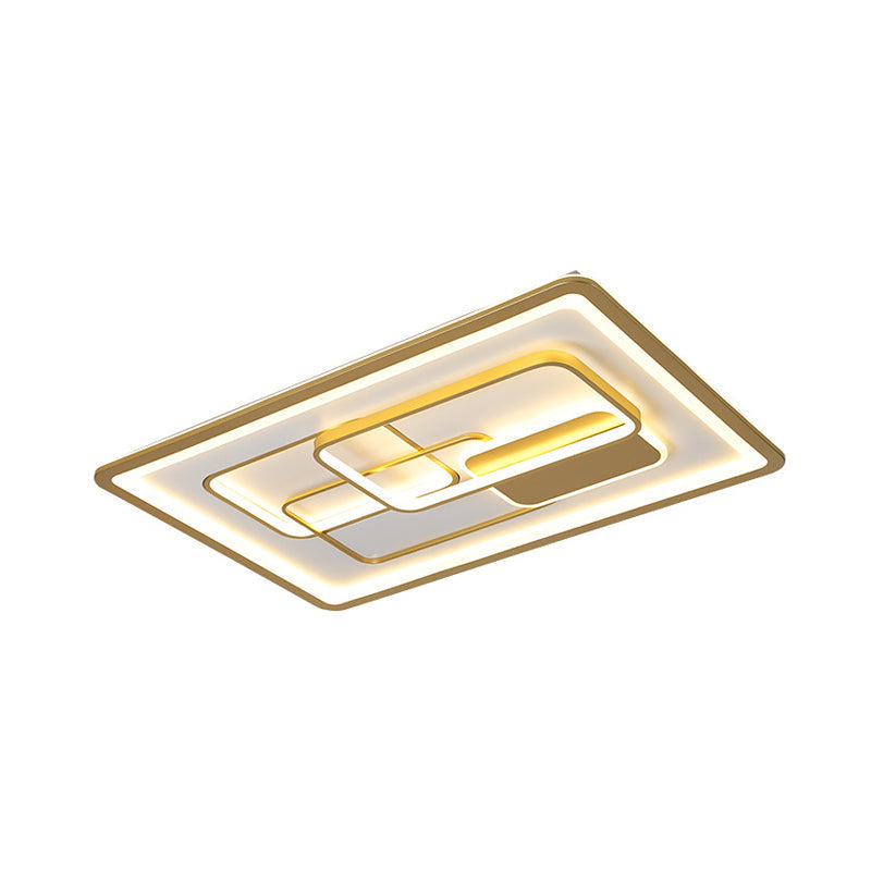 Rectangle Metallic Flush Lamp Fixture Modernist LED Gold Flush Mounted Light in White/Warm Light, 35.5