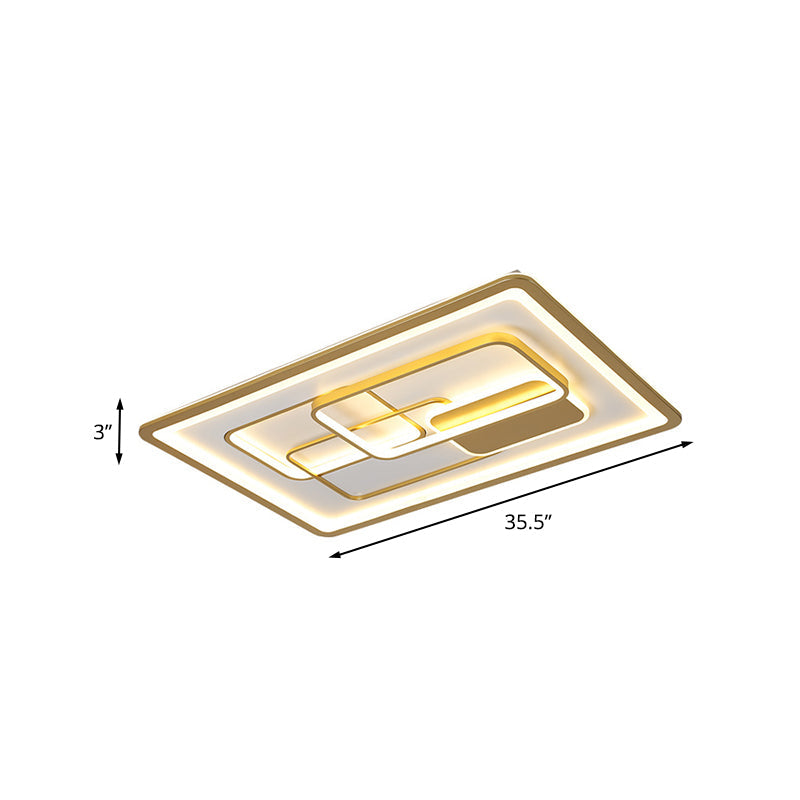 Rectangle Metallic Flush Lamp Fixture Modernist LED Gold Flush Mounted Light in White/Warm Light, 35.5