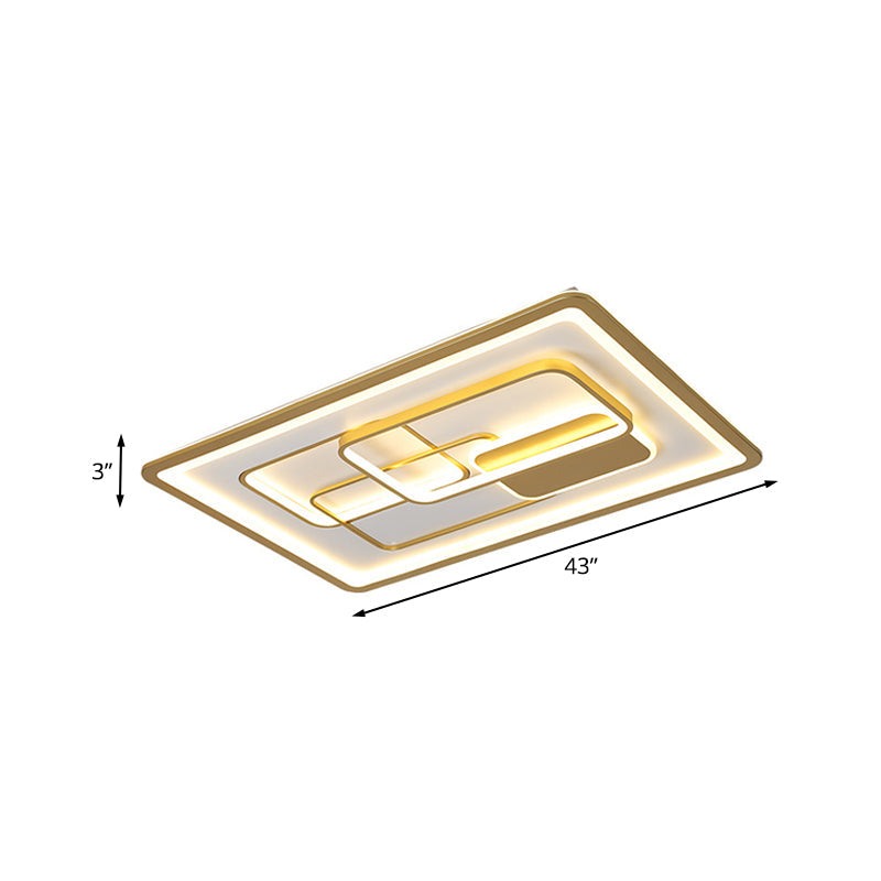 Rectangle Metallic Flush Lamp Fixture Modernist LED Gold Flush Mounted Light in White/Warm Light, 35.5