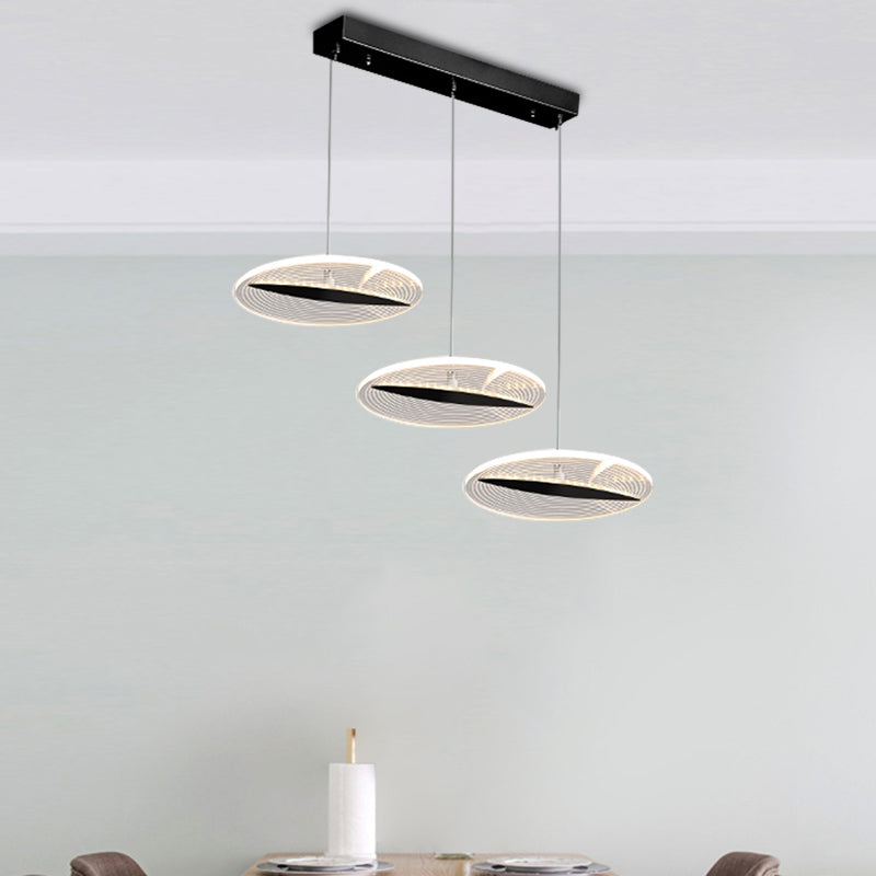 Disk Multi-Pendant Minimalist Acrylic 3 Heads Dining Room LED Ceiling Hang Fixture in White/Black/Gold Black Clearhalo 'Ceiling Lights' 'Modern Pendants' 'Modern' 'Pendant Lights' 'Pendants' Lighting' 787693