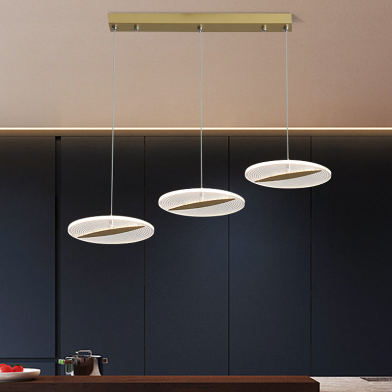 Disk Multi-Pendant Minimalist Acrylic 3 Heads Dining Room LED Ceiling Hang Fixture in White/Black/Gold Gold Clearhalo 'Ceiling Lights' 'Modern Pendants' 'Modern' 'Pendant Lights' 'Pendants' Lighting' 787701