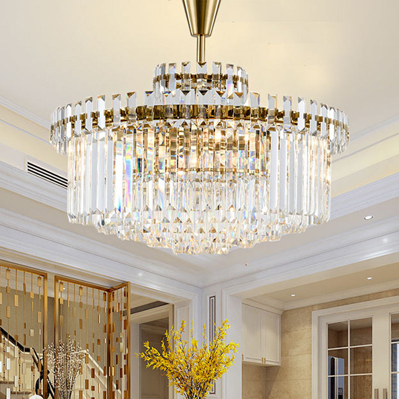 Tiered Round Clear Crystal Chandelier Light Classic 10/18 Heads Living Room Pendant Lighting in Gold Gold Clearhalo 'Ceiling Lights' 'Chandeliers' Lighting' options 787746_8f8f3032-4c6b-4507-ad99-14fb2a63a558