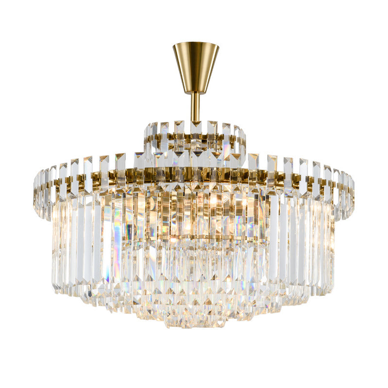 Tiered Round Clear Crystal Chandelier Light Classic 10/18 Heads Living Room Pendant Lighting in Gold Clearhalo 'Ceiling Lights' 'Chandeliers' Lighting' options 787748