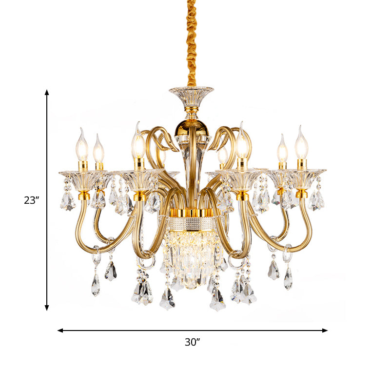 Traditional Candelabra Chandelier 6/8 Heads Metal Drop Pendant in Gold with Clear Crystal Droplet Clearhalo 'Ceiling Lights' 'Chandeliers' Lighting' options 787832