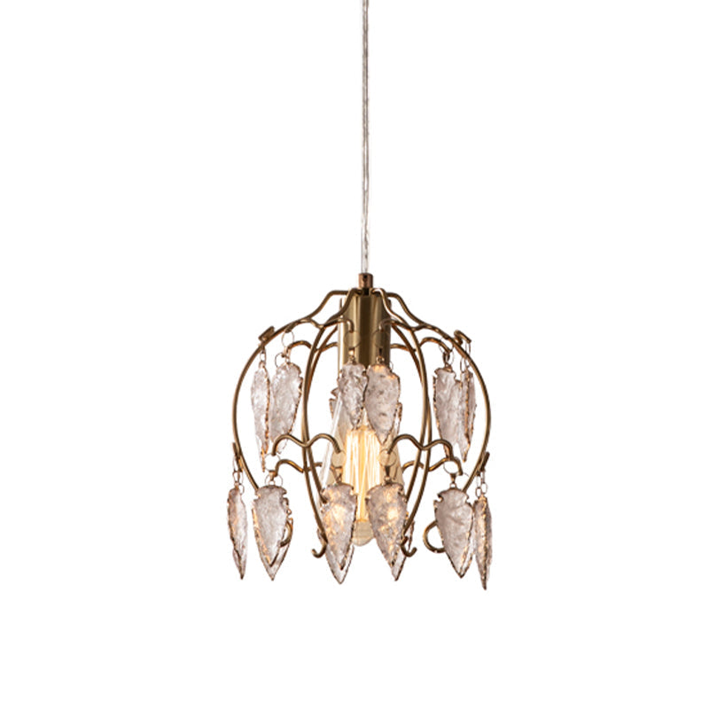 Crystal Flowerbud Pendulum Light Vintage Single Bedside Suspension Pendant in Antiqued Brass Clearhalo 'Ceiling Lights' 'Pendant Lights' 'Pendants' Lighting' 787911