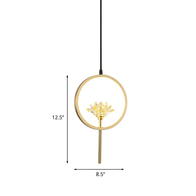 Minimalistic Lotus Pendant Lamp Crystal LED Hanging Light Fixture with Ring Arm in Gold Clearhalo 'Ceiling Lights' 'Modern Pendants' 'Modern' 'Pendant Lights' 'Pendants' Lighting' 787930