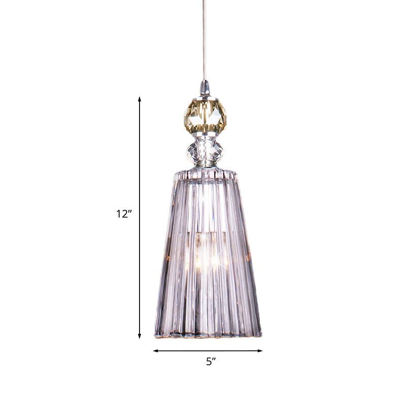 Single-Bulb Hanging Pendant Light Minimalist Deep Cone Clear Prismatic K9 Crystal Suspended Lighting Fixture Clearhalo 'Ceiling Lights' 'Modern Pendants' 'Modern' 'Pendant Lights' 'Pendants' Lighting' 787942