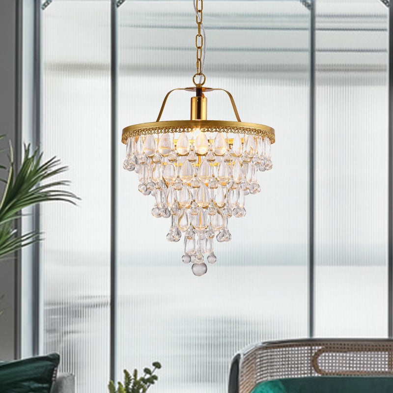 Conical Crystal Teardrop LED Pendant Contemporary Dining Table Suspension Lighting with Gold Trim Clearhalo 'Ceiling Lights' 'Pendant Lights' 'Pendants' Lighting' 787943