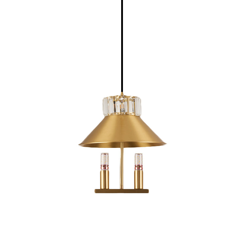 Brass House Suspension Pendant Light Simple Crystal Embedded 1-Light Bedroom Hanging Lamp Kit Clearhalo 'Ceiling Lights' 'Modern Pendants' 'Modern' 'Pendant Lights' 'Pendants' Lighting' 787974