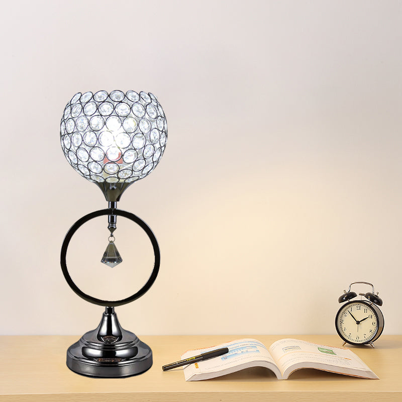 Silver Dome Hollowed Out Table Lamp Modern Crystal 1-Light Bedside Nightstand Light with Ring Base Silver Clearhalo 'Ceiling Lights' 'Pendant Lights' 'Pendants' Lighting' 788014_c972e686-aae3-4f95-b8a9-1badc9fe916c