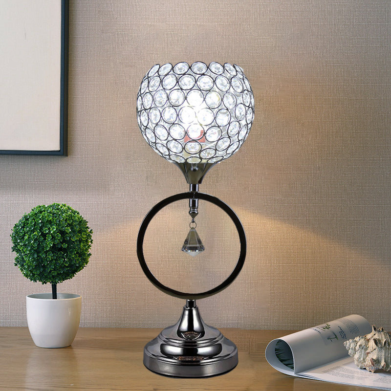 Silver Dome Hollowed Out Table Lamp Modern Crystal 1-Light Bedside Nightstand Light with Ring Base Clearhalo 'Ceiling Lights' 'Pendant Lights' 'Pendants' Lighting' 788015