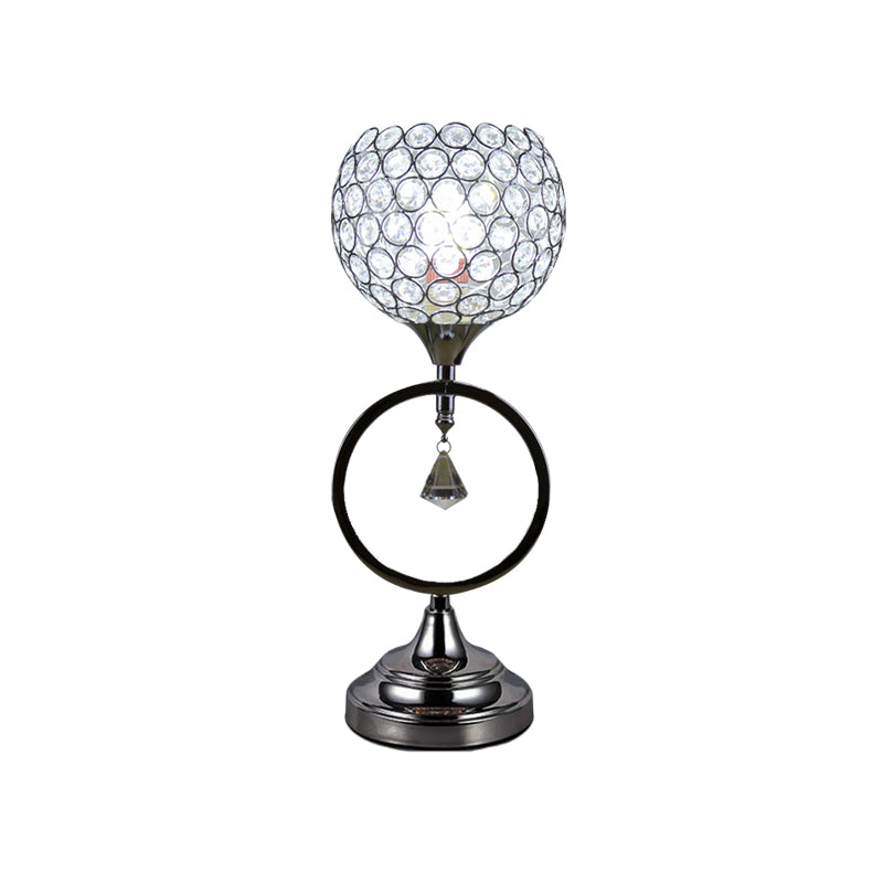 Silver Dome Hollowed Out Table Lamp Modern Crystal 1-Light Bedside Nightstand Light with Ring Base Clearhalo 'Ceiling Lights' 'Pendant Lights' 'Pendants' Lighting' 788016