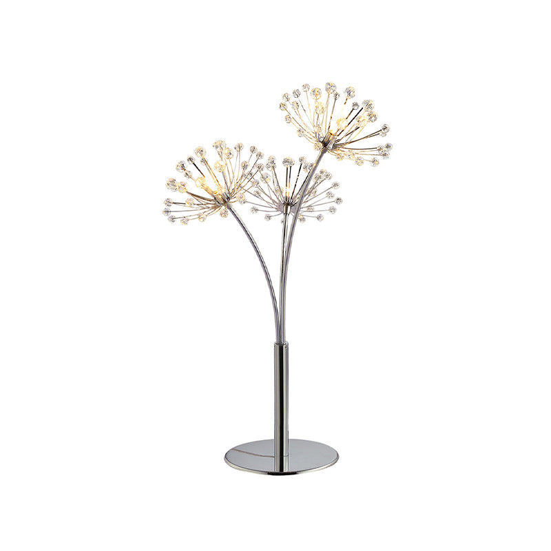 Silver Dandelion Table Lamp Contemporary Crystal 1 Light Bedside Nightstand Light Clearhalo 'Lamps' 'Table Lamps' Lighting' 788083