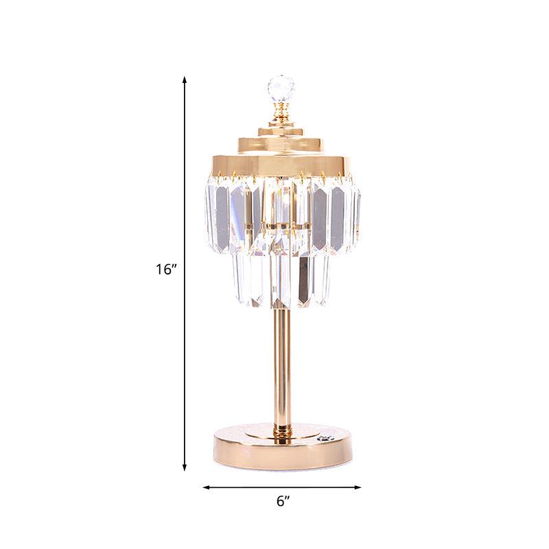 Gold LED Table Light Vintage Beveled Crystal Prism 2 Tiers Night Stand Lamp for Bedroom Clearhalo 'Lamps' 'Table Lamps' Lighting' 788097