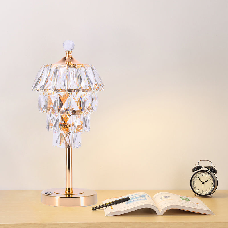 Crystal Rose Gold Table Lamp 4-Tier Tapered 1 Bulb Modern Stylish Nightstand Light Clearhalo 'Lamps' 'Table Lamps' Lighting' 788099