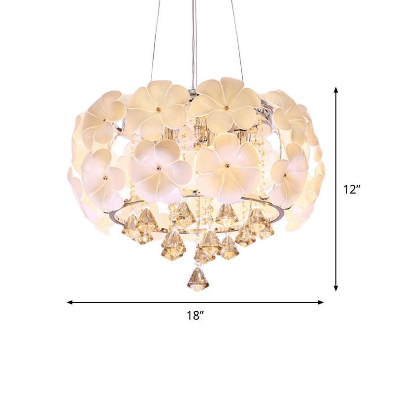 White 5/8 Lights Pendulum Light Modernism Flower Crystal Drum Frame Chandelier Lamp Fixture, 18