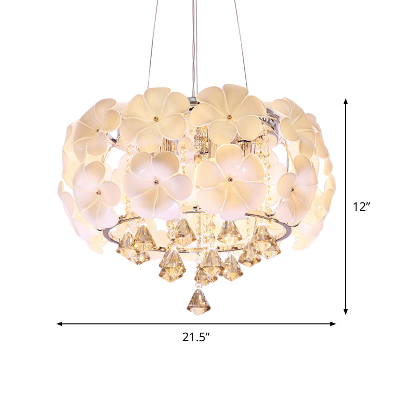 White 5/8 Lights Pendulum Light Modernism Flower Crystal Drum Frame Chandelier Lamp Fixture, 18