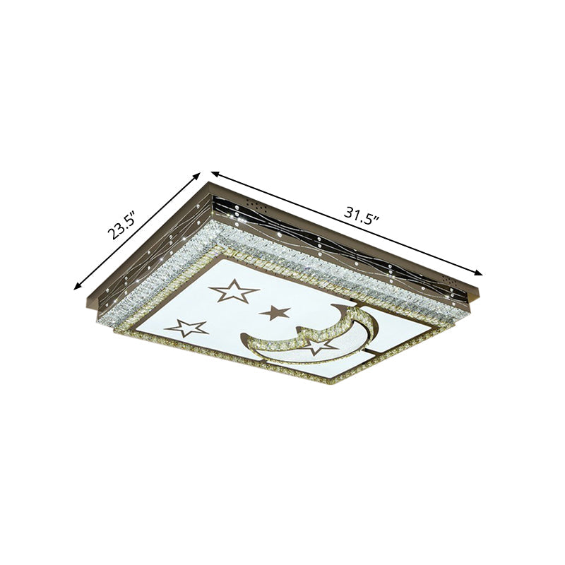 Crystal-Encrusted Chrome LED Flush Mount Crescent and Star Patterned Rectangle Modern Ceiling Light Clearhalo 'Ceiling Lights' 'Close To Ceiling Lights' 'Close to ceiling' 'Flush mount' Lighting' 790619