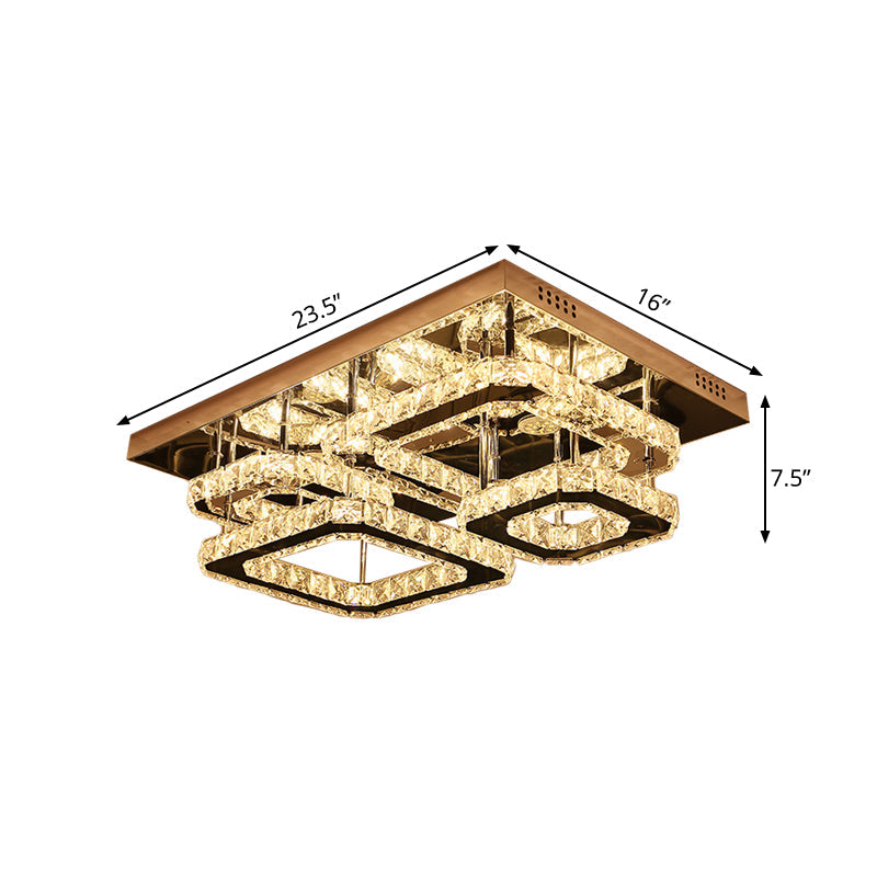 Multi-Square LED Semi Flush Light Contemporary Chrome Crystal Inserted Ceiling Mounted Lamp Clearhalo 'Ceiling Lights' 'Close To Ceiling Lights' 'Close to ceiling' 'Semi-flushmount' Lighting' 790623