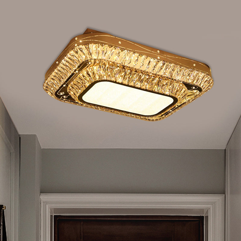 2 Tiers Rectangle Crystal Ceiling Flush Modernist Sitting Room LED Flushmount Light in Chrome Clearhalo 'Ceiling Lights' 'Close To Ceiling Lights' 'Close to ceiling' 'Flush mount' Lighting' 790625