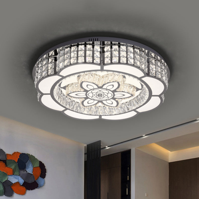 Modern Flower LED Ceiling Flush Mount Crystal Embedded Flushmount Lighting in Chrome, 23.5