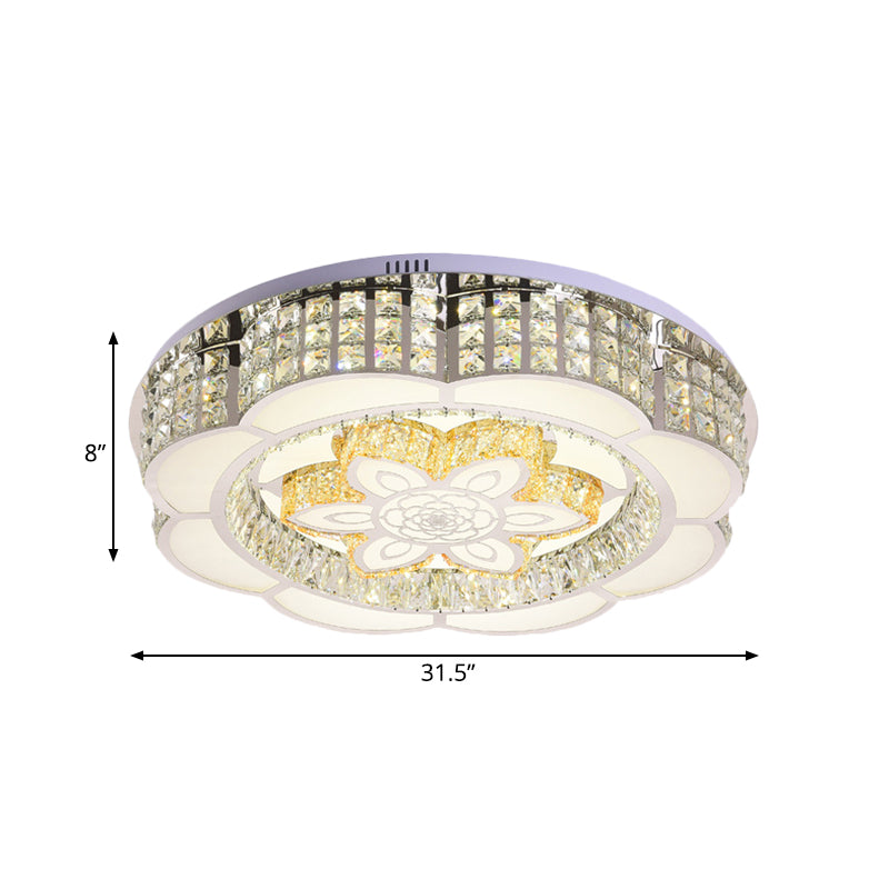 Modern Flower LED Ceiling Flush Mount Crystal Embedded Flushmount Lighting in Chrome, 23.5