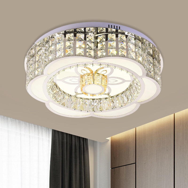 Modern Flower LED Ceiling Flush Mount Crystal Embedded Flushmount Lighting in Chrome, 23.5