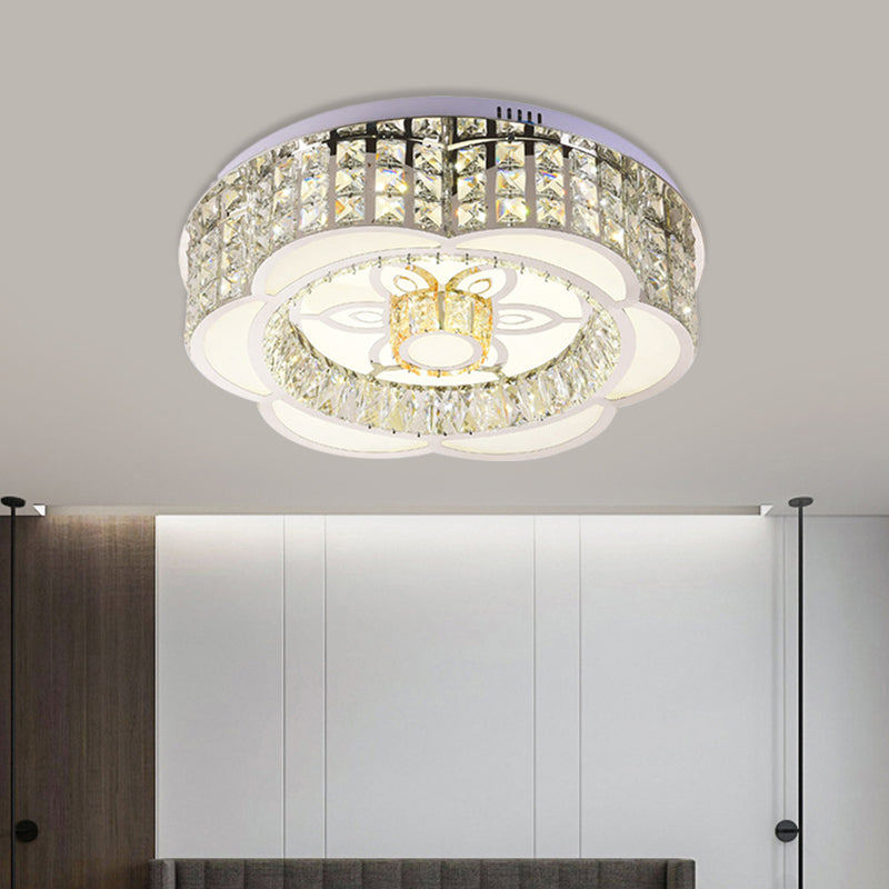 Modern Flower LED Ceiling Flush Mount Crystal Embedded Flushmount Lighting in Chrome, 23.5