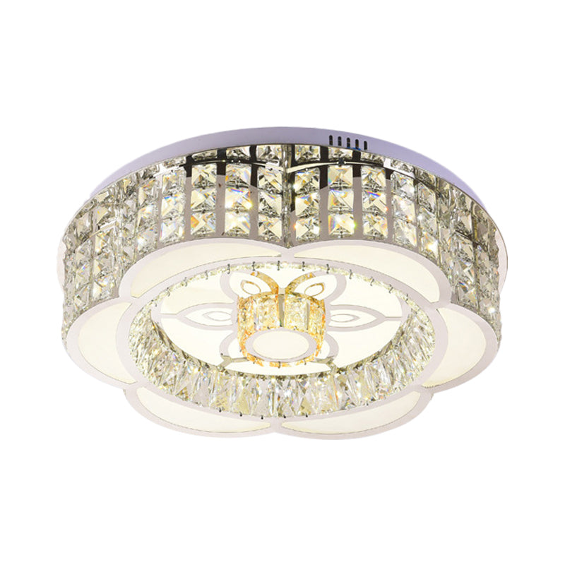 Modern Flower LED Ceiling Flush Mount Crystal Embedded Flushmount Lighting in Chrome, 23.5