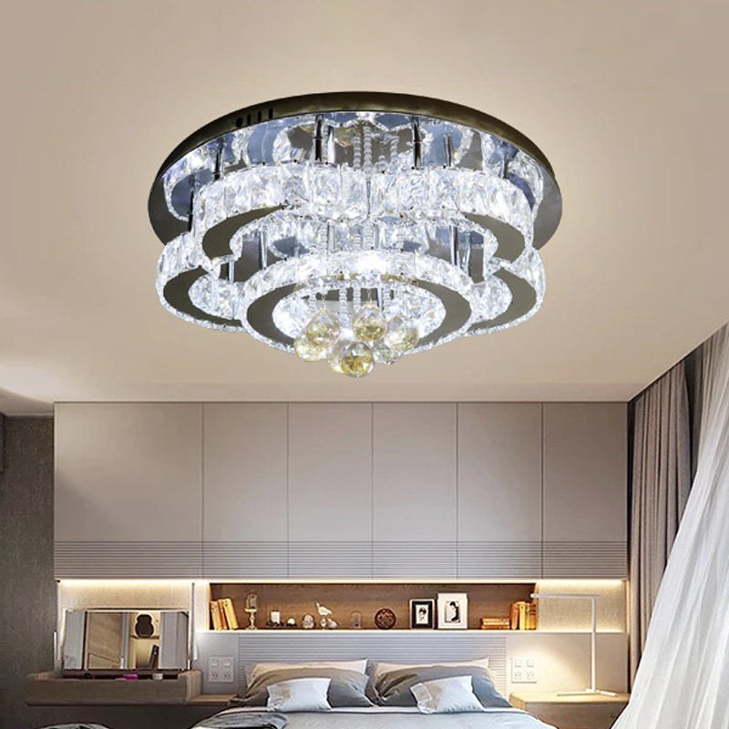 Crystal Chrome Ceiling Flushmount Lamp 2-Tier Square/Circle Modernist LED Flush Mount Lighting Chrome Circle Clearhalo 'Ceiling Lights' 'Close To Ceiling Lights' 'Close to ceiling' 'Semi-flushmount' Lighting' 790649