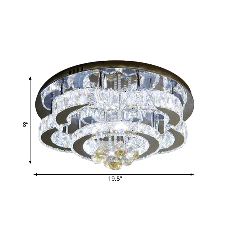 Crystal Chrome Ceiling Flushmount Lamp 2-Tier Square/Circle Modernist LED Flush Mount Lighting Clearhalo 'Ceiling Lights' 'Close To Ceiling Lights' 'Close to ceiling' 'Semi-flushmount' Lighting' 790652