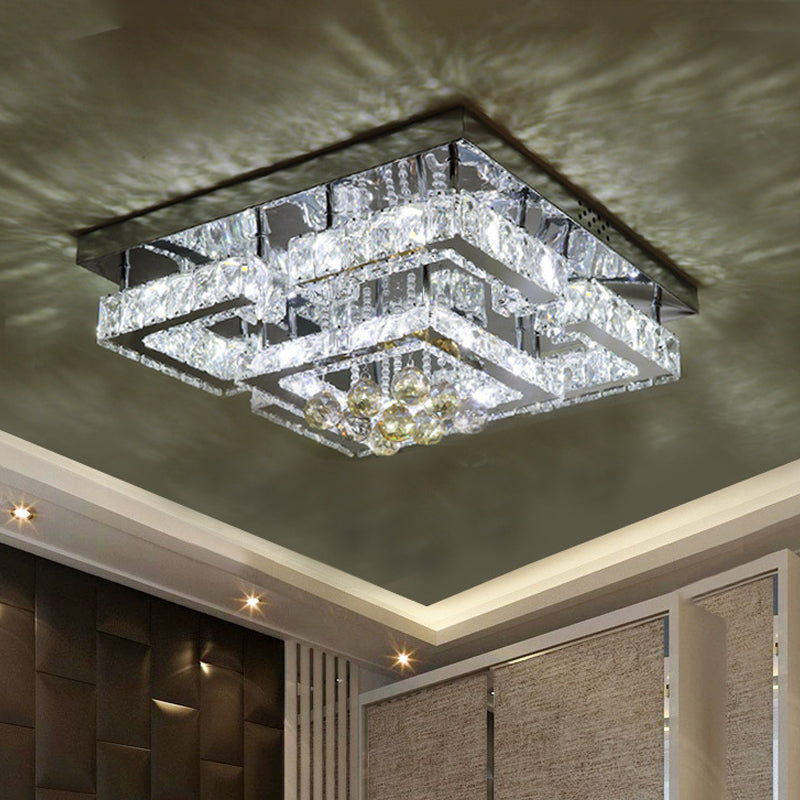 Crystal Chrome Ceiling Flushmount Lamp 2-Tier Square/Circle Modernist LED Flush Mount Lighting Clearhalo 'Ceiling Lights' 'Close To Ceiling Lights' 'Close to ceiling' 'Semi-flushmount' Lighting' 790654