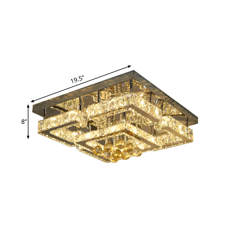 Crystal Chrome Ceiling Flushmount Lamp 2-Tier Square/Circle Modernist LED Flush Mount Lighting Clearhalo 'Ceiling Lights' 'Close To Ceiling Lights' 'Close to ceiling' 'Semi-flushmount' Lighting' 790657