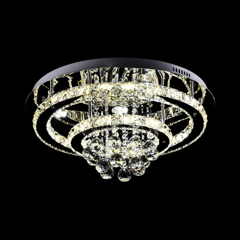 LED Flush Mount Ceiling Light Fixture Modern Bedroom Flushmount with Dual Round Crystal Frame in Chrome Clearhalo 'Ceiling Lights' 'Close To Ceiling Lights' 'Close to ceiling' 'Flush mount' Lighting' 790659