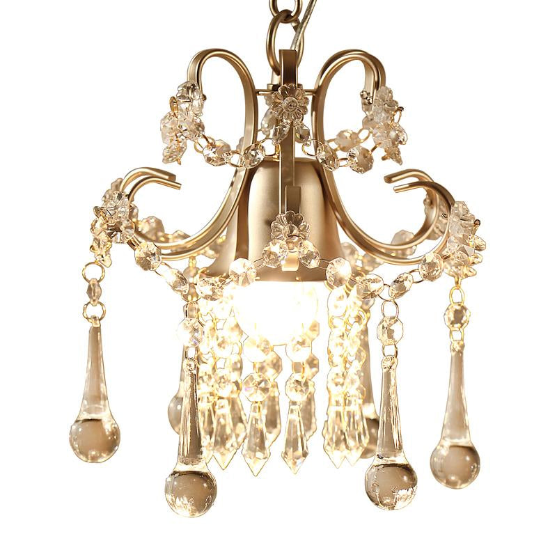 Crystal Drip Scrolling Pendant Light Fixture Modernist 1 Head Cloakroom Suspension Lamp in Gold Clearhalo 'Ceiling Lights' 'Modern Pendants' 'Modern' 'Pendant Lights' 'Pendants' Lighting' 791022