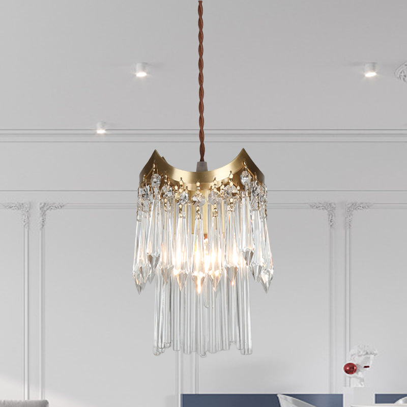 Brass 1-Head Pendulum Light Minimalist Crystal Prism and Tube 2-Tier Hanging Ceiling Lamp Clearhalo 'Ceiling Lights' 'Modern Pendants' 'Modern' 'Pendant Lights' 'Pendants' Lighting' 791030