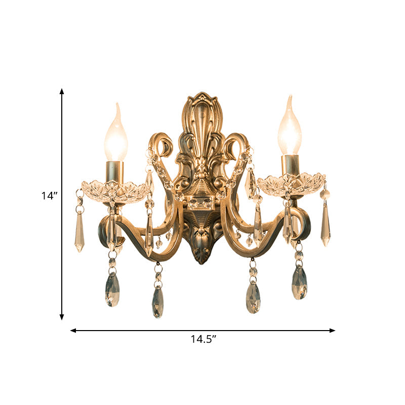 Swirl Arm Living Room Wall Light Fixture Retro Style Metal 1/2-Light Silver Finish Sconce Lighting with Crystal Drop Clearhalo 'Wall Lamps & Sconces' 'Wall Lights' Lighting' 791083