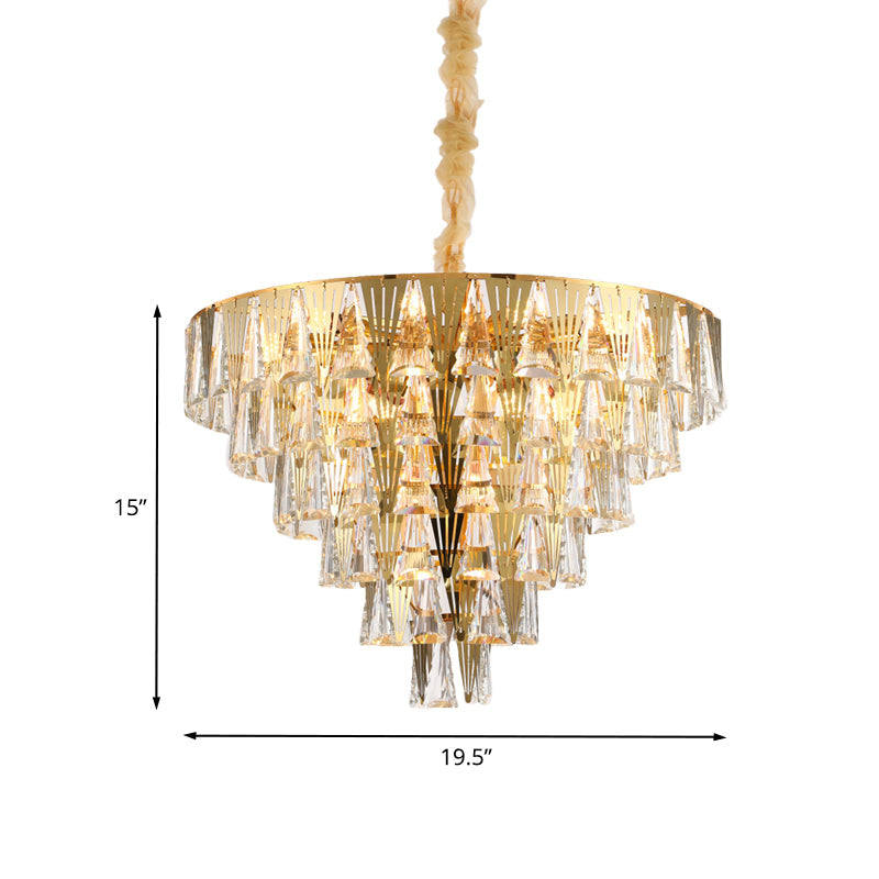 Conical Crystal Chandelier Lamp Contemporary 8 Bulbs Dining Room Pendant Ceiling Light in Gold Clearhalo 'Ceiling Lights' 'Chandeliers' Lighting' options 791095