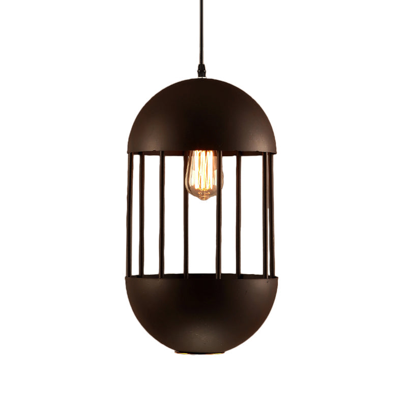 Black Oval Cage Pendant Lamp Industrial Metal 1 Bulb Dining Room Hanging Light Kit Clearhalo 'Art Deco Pendants' 'Black' 'Cast Iron' 'Ceiling Lights' 'Ceramic' 'Crystal' 'Industrial Pendants' 'Industrial' 'Metal' 'Middle Century Pendants' 'Pendant Lights' 'Pendants' 'Rustic Pendants' 'Tiffany' Lighting' 791288