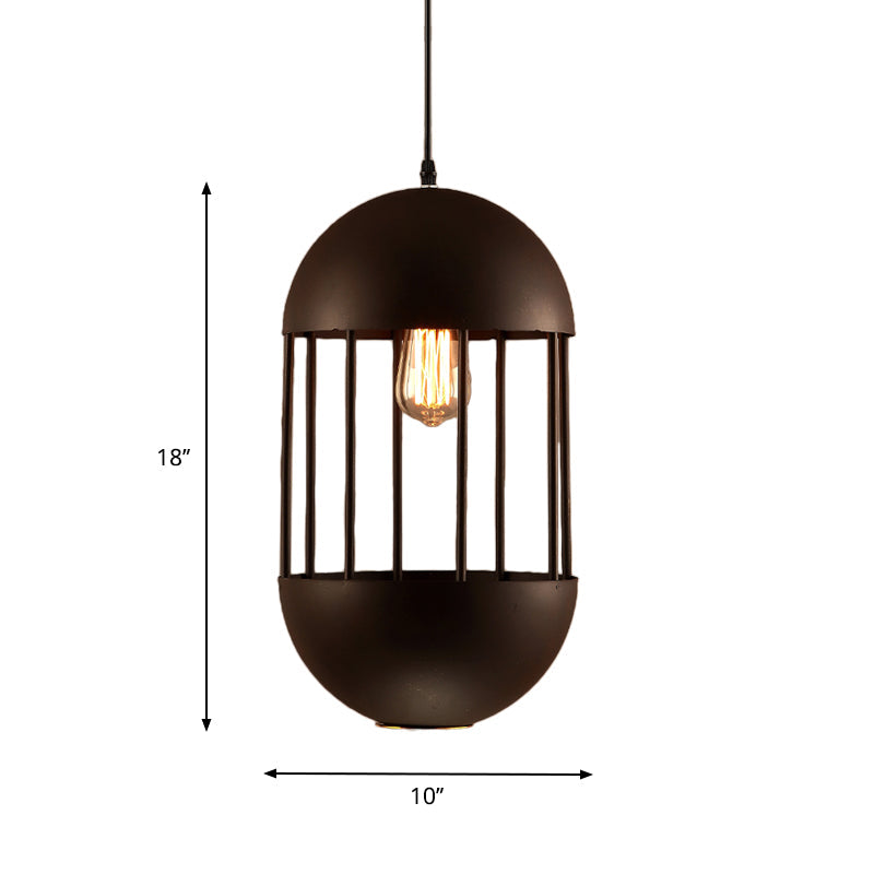 Black Oval Cage Pendant Lamp Industrial Metal 1 Bulb Dining Room Hanging Light Kit Clearhalo 'Art Deco Pendants' 'Black' 'Cast Iron' 'Ceiling Lights' 'Ceramic' 'Crystal' 'Industrial Pendants' 'Industrial' 'Metal' 'Middle Century Pendants' 'Pendant Lights' 'Pendants' 'Rustic Pendants' 'Tiffany' Lighting' 791289