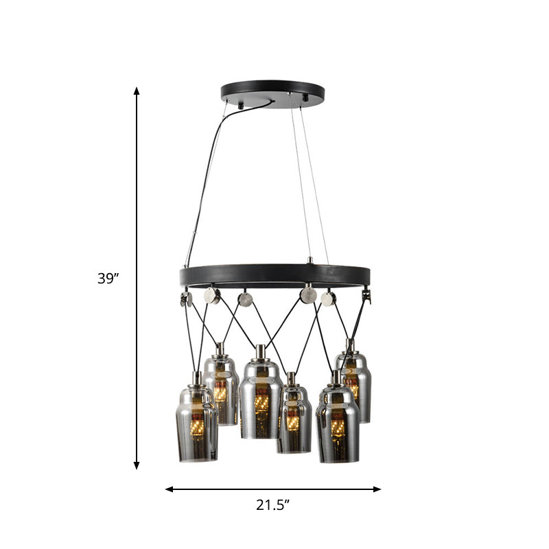 6-Light Cocktail Shaker Chandelier Loft Black Clear Glass Suspension Pendant Light Clearhalo 'Ceiling Lights' 'Chandeliers' 'Glass shade' 'Glass' 'Industrial Chandeliers' 'Industrial' 'Middle Century Chandeliers' 'Pendant Lights' 'Tiffany' Lighting' 791326