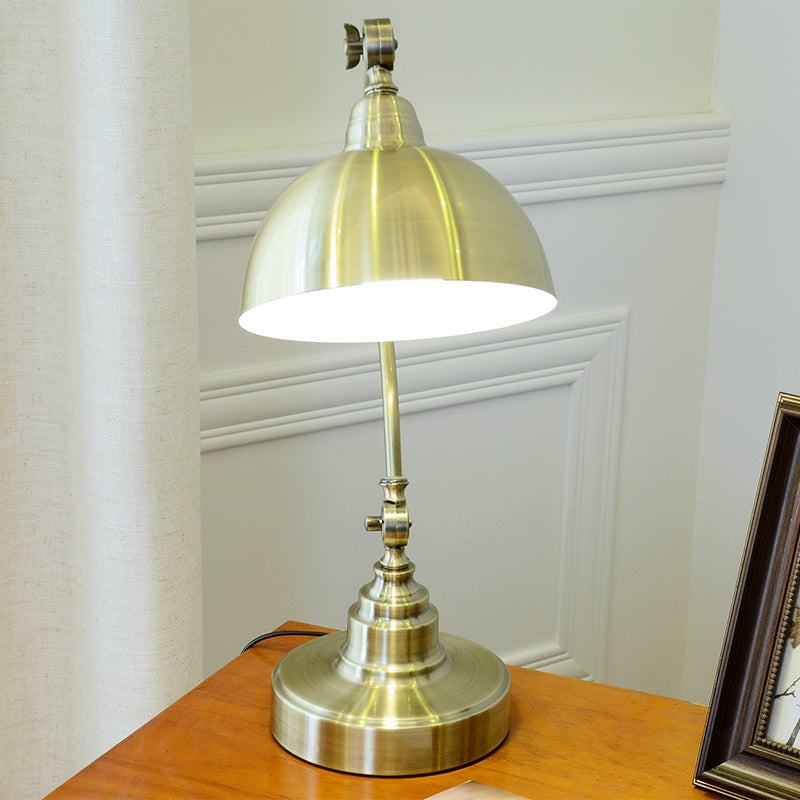 Metal Antique Gold Night Lamp Bowl Shade 1 Bulb Vintage Table Light with Adjustable Joint and Curved Arm Clearhalo 'Lamps' 'Table Lamps' Lighting' 791349