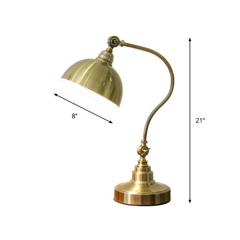 Metal Antique Gold Night Lamp Bowl Shade 1 Bulb Vintage Table Light with Adjustable Joint and Curved Arm Clearhalo 'Lamps' 'Table Lamps' Lighting' 791351